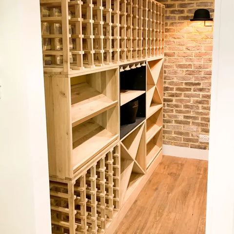 Caverack Wooden Modular Wine Racks Customer Installation in Pine wine display