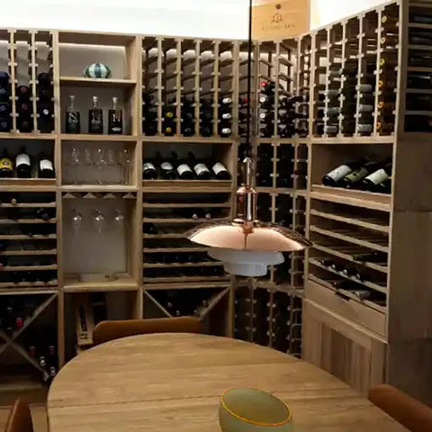 Caverack modular wine racks fitted into a corner wine display customer image