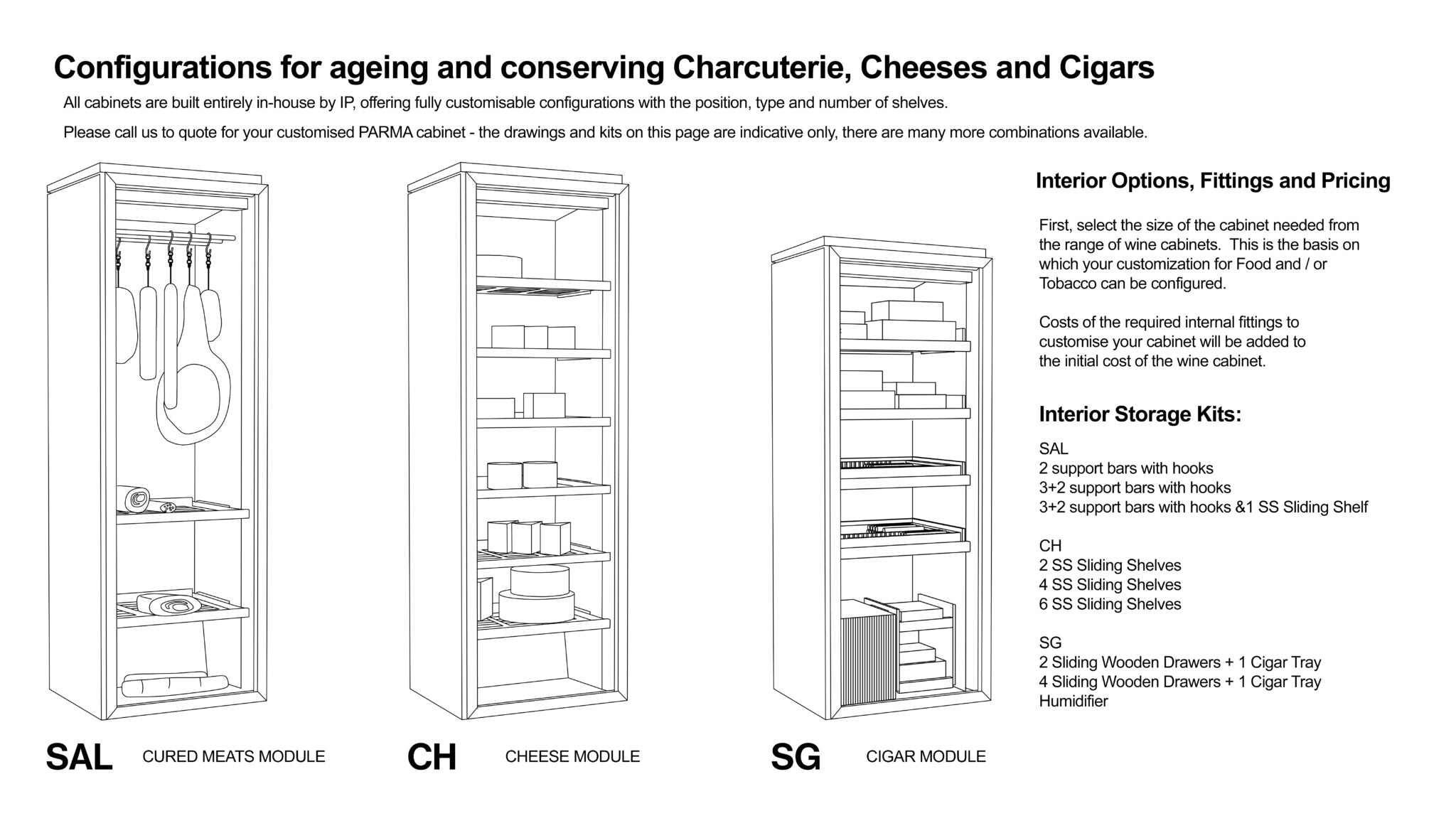 IP Industrie Parma Range Meat, Cheese or Cigar Cabinet Variations