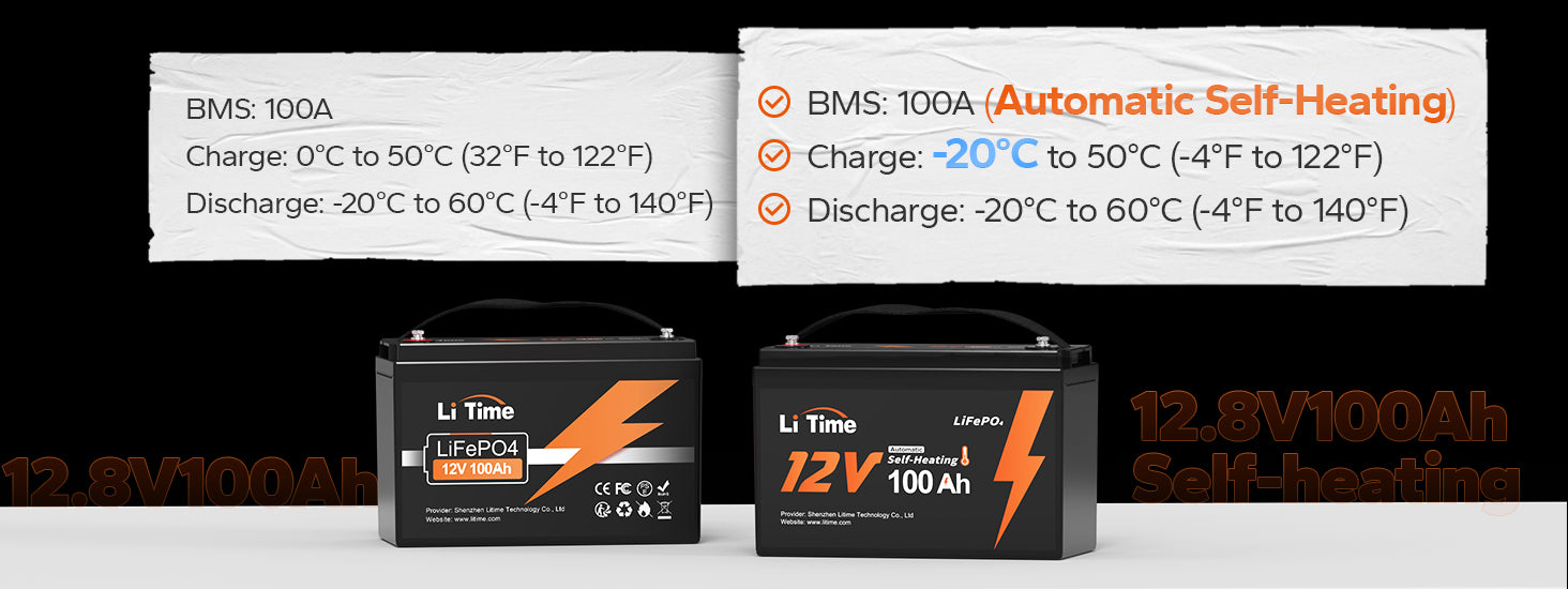 litime 12V 100Ah self-heating lifepo4 battery