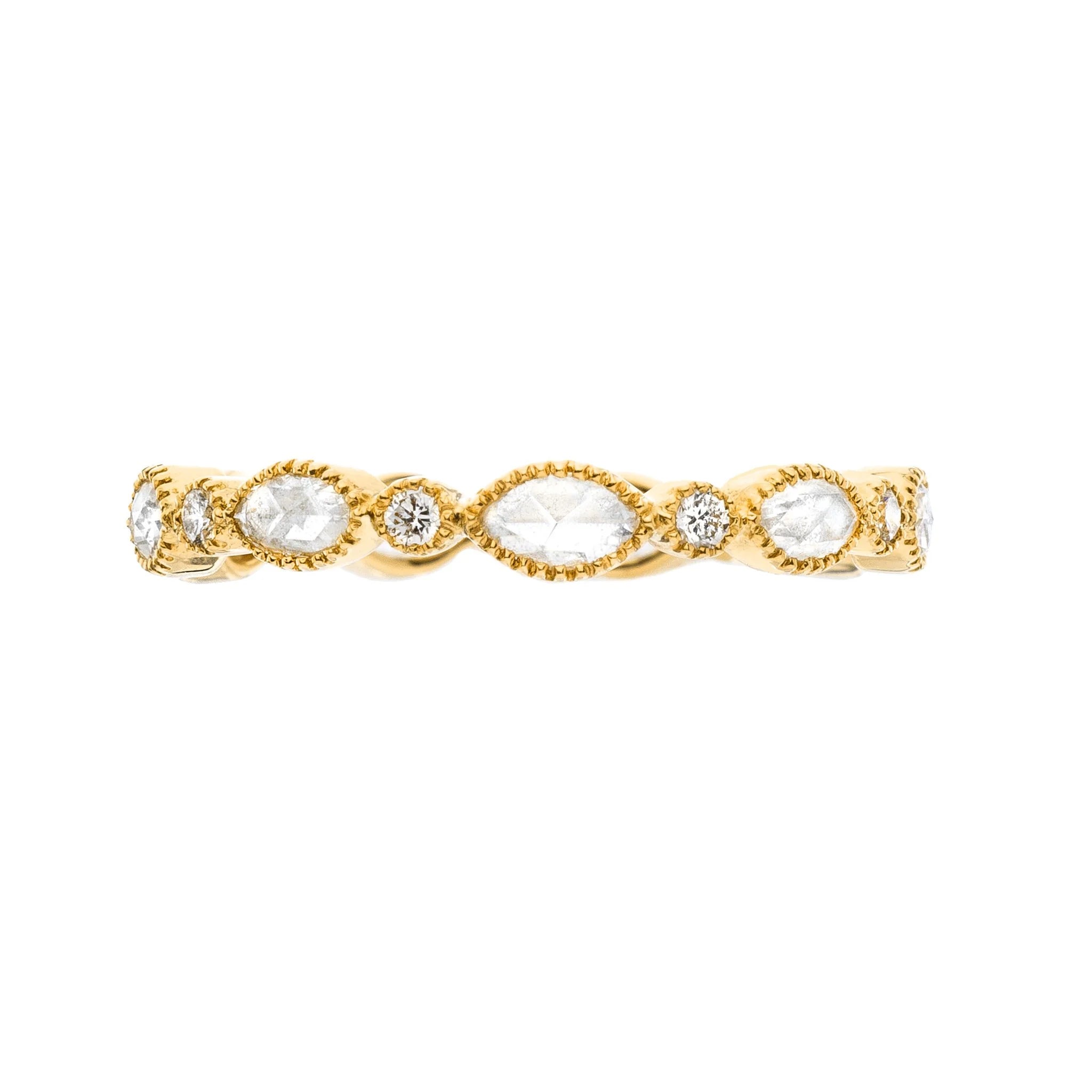 18K Yellow Gold Amara Rose Cut and Brilliant Cut Diamond Band
