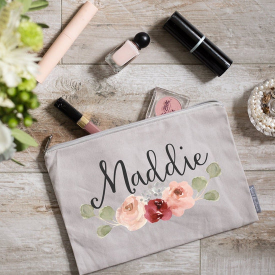 Floral Bridesmaid Makeup Bag, Personalized Bridesmaid Gift