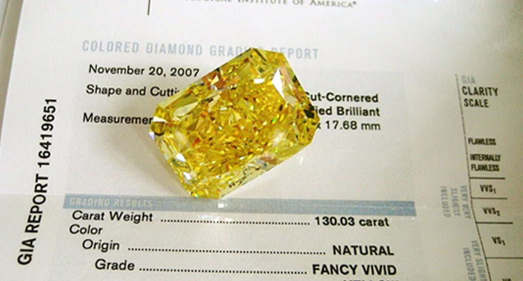 Yellow diamond on diamond certificate