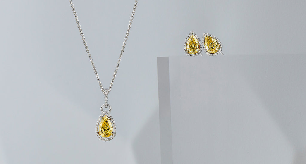 Shimansky Fancy Yellow Pear shaped earrings and pendant