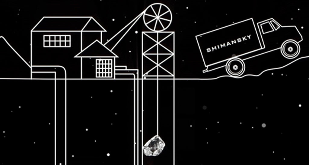 Line drawing of a Shimansky truck picking up ethically mined diamonds