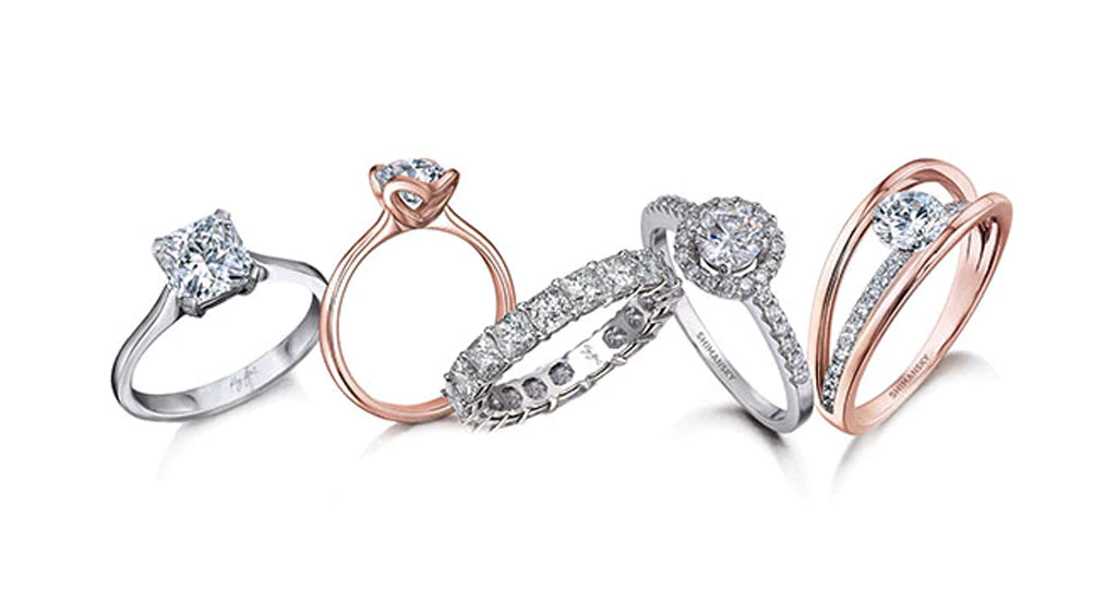 Shimansky Rose Gold and White Gold group of engagement rings