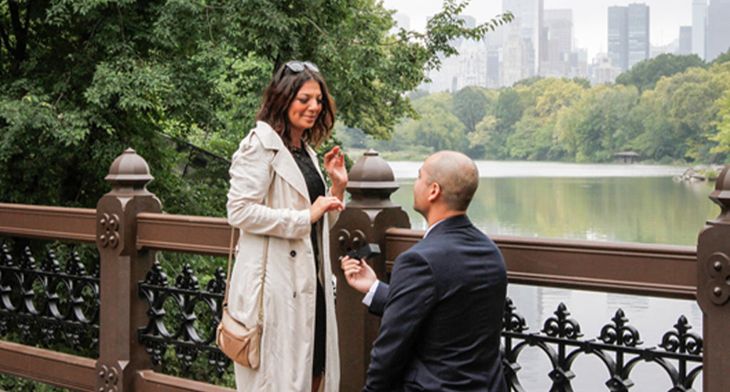 Couple getting engaged in Central Park, New York