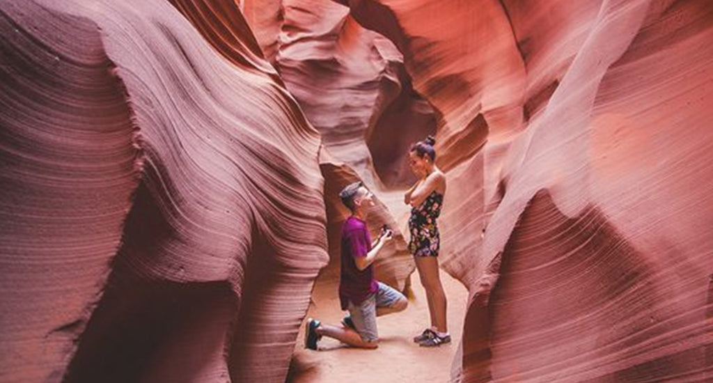 Couple getting engaged in the Antelope Canyon in Arizona