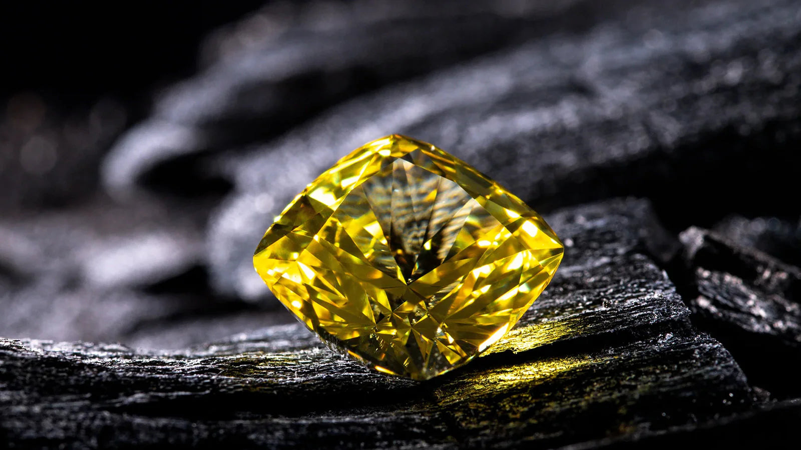 Image showing a close-up view of the Kimberley Octahedral Diamond, cut from a 616 carat natural fancy yellow diamond. Image courtesy of Shimansky.