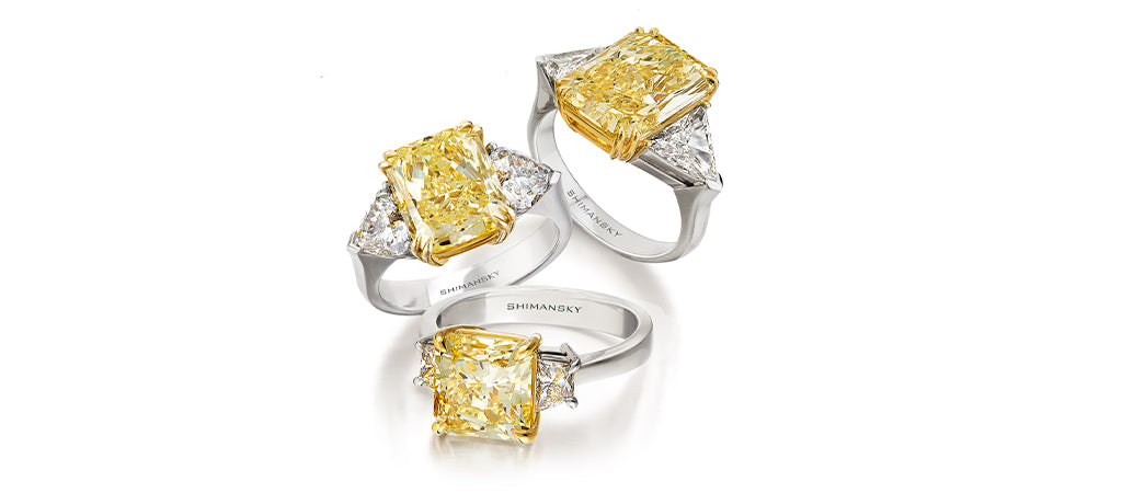 Three Shimansky Fancy Yellow diamond rings