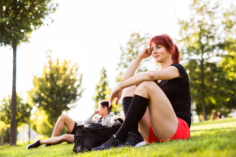 Woman wearing compression recovery socks