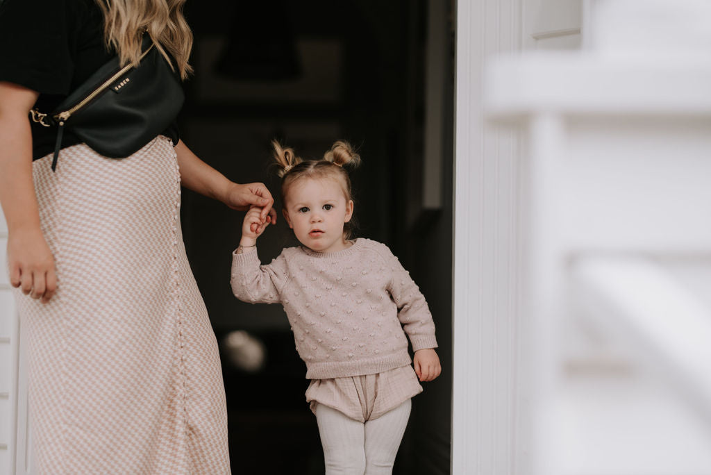 Fiona Goddard on the front steps of her Birkenhead home for Saben Mother's Day porch-trait project 2020 captured by Black Robin Photography