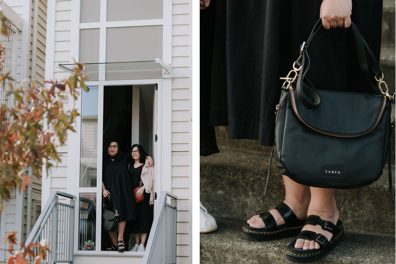 Jess Molina and her mum Florence for Mothers Day with her Frankie handbag in black