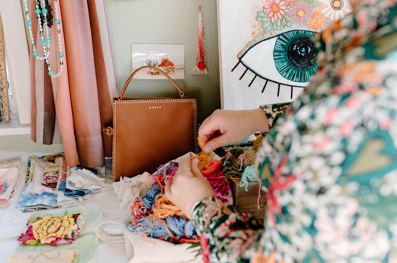 saben x fleur woods collaboration embroidery artist at home
