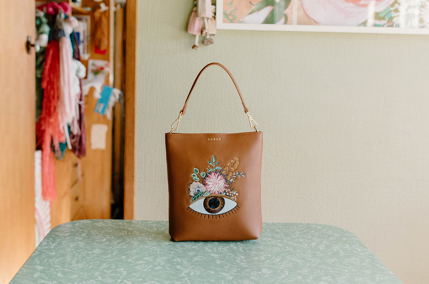 Saben x fleur wood collaboration embroidery artist and handbag