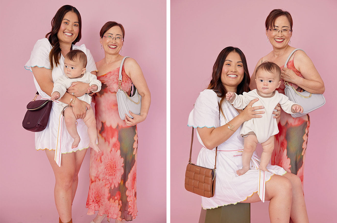 saejung and mum sonia wearing fifi berry and odette glacier