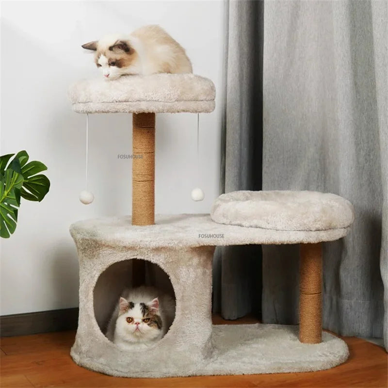 Winter Cat Climbing Frame Cat Scratching Post Three-Layer Tree House Cat Scratcher for Grind Claw and Activity Pet Accessories