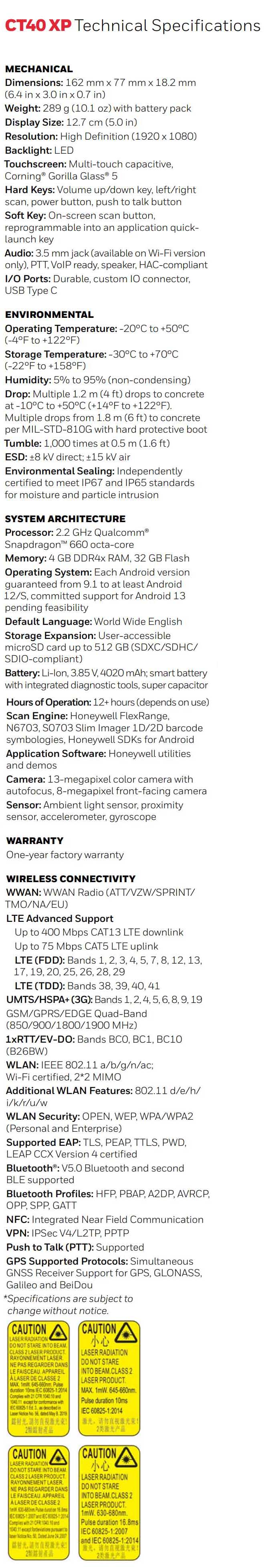 Ordinateur mobile d'entreprise Honeywell CT40 XP