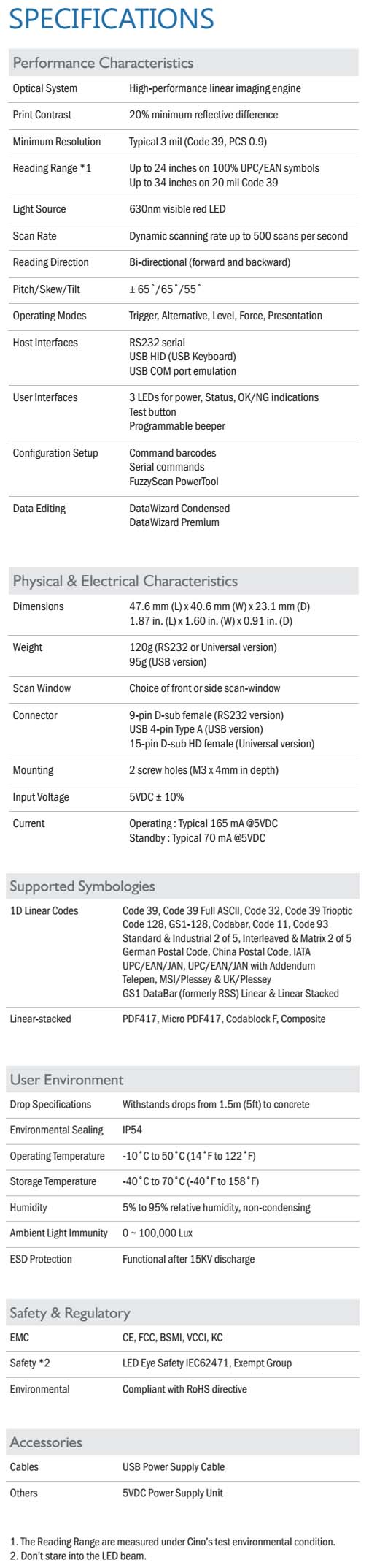 Cino FM480 Fiche technique