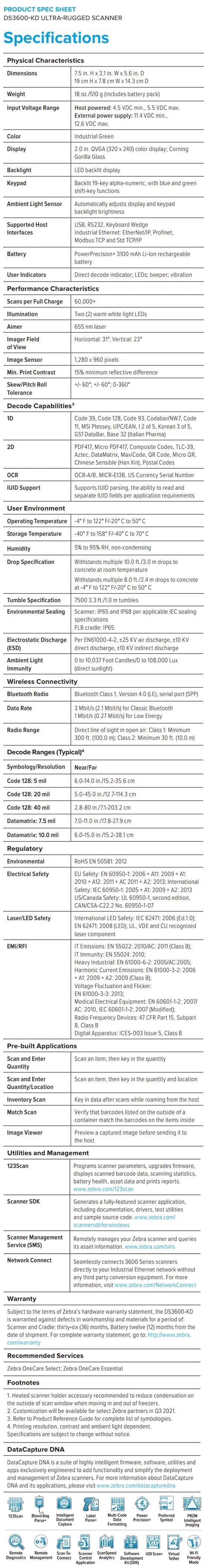 Zebra DS3600-KD data  sheet