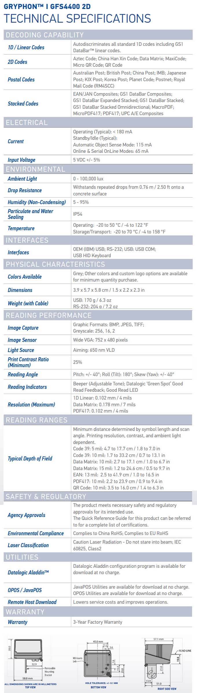 Datalogic Gryphon GFS4400 data sheet