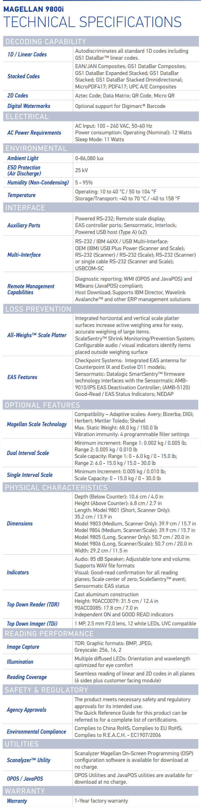 Datalogic Magellan 9800i Datasheet