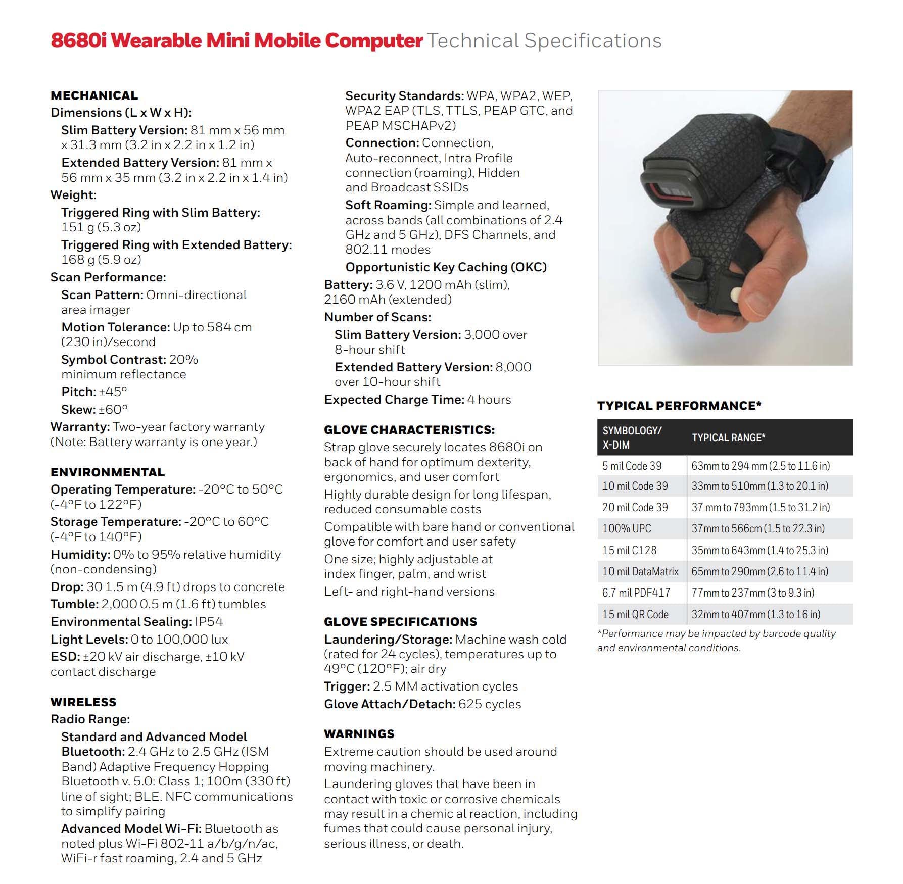 Honeywell 8680i Wearable Ring Scanner datasheet