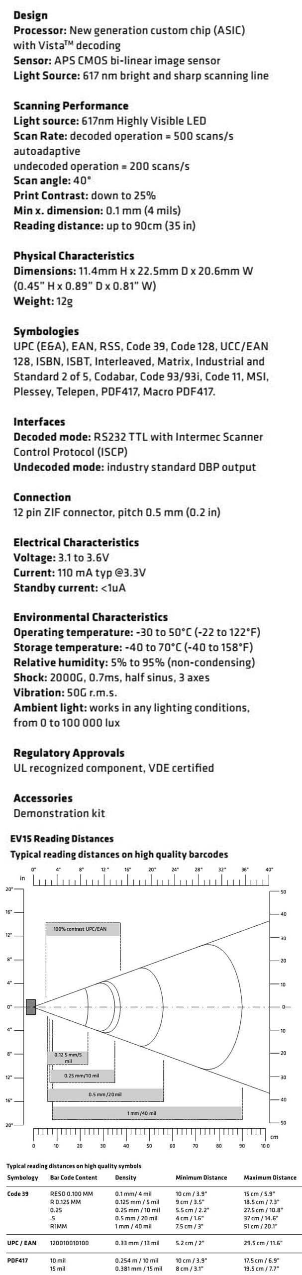 Honeywell EV15 1D Scan Engine Datasheet