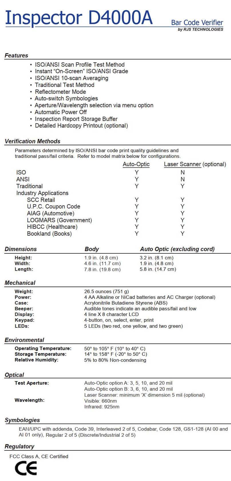 RJS Inspector D4000 Auto-Optic Data Sheet