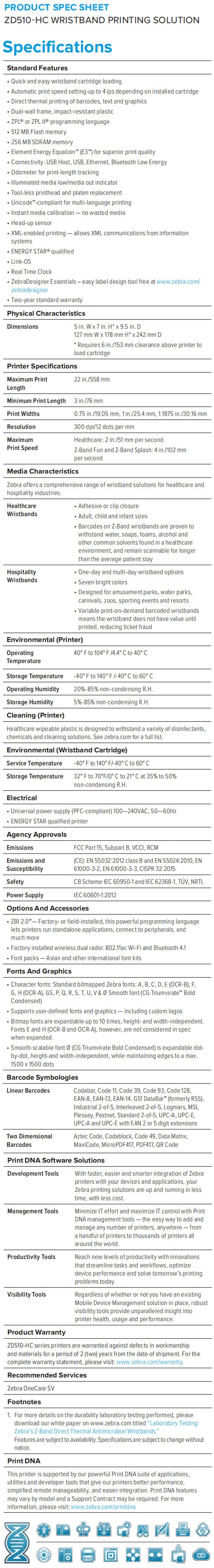 ZD510 HC Specification sheet