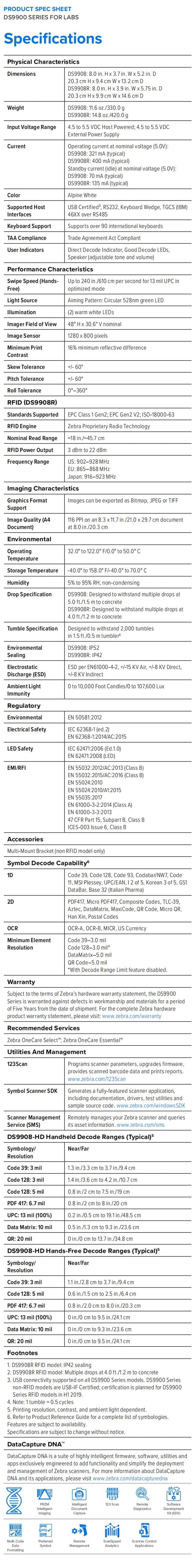 Zebra DS9900 for lab data sheet