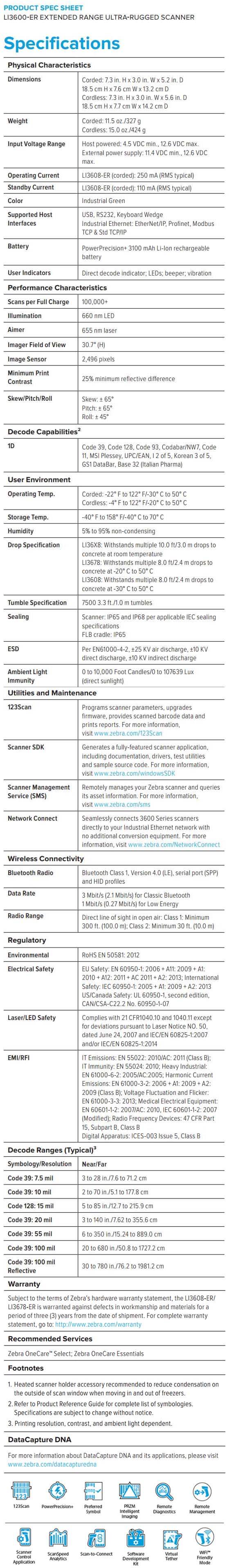 Zebra LI3600-ER data sheet