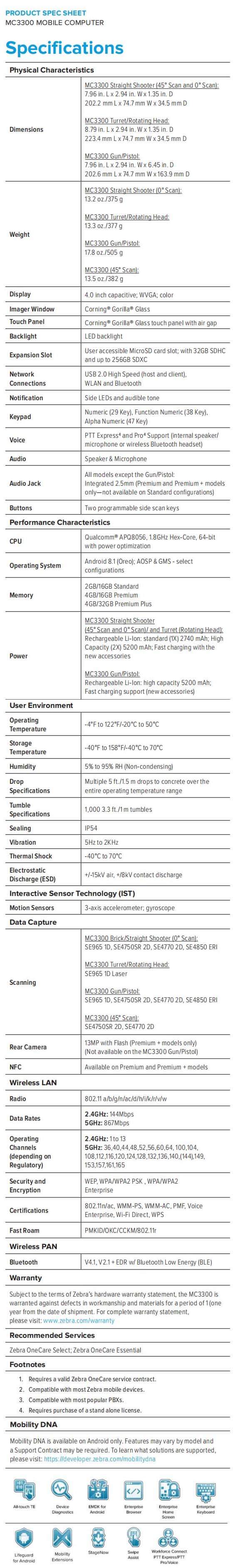 Zebra MC3300 data sheet