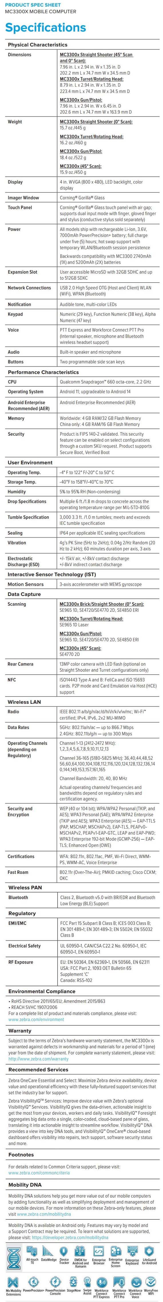 Zebra MC3300x data sheet