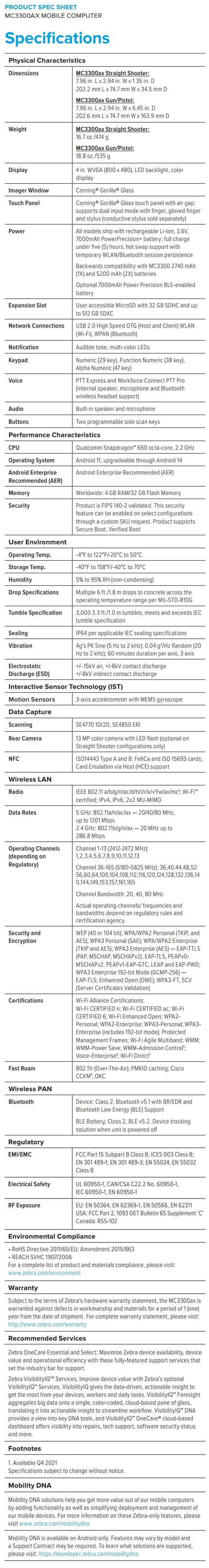 Zebra MC33ax data sheet