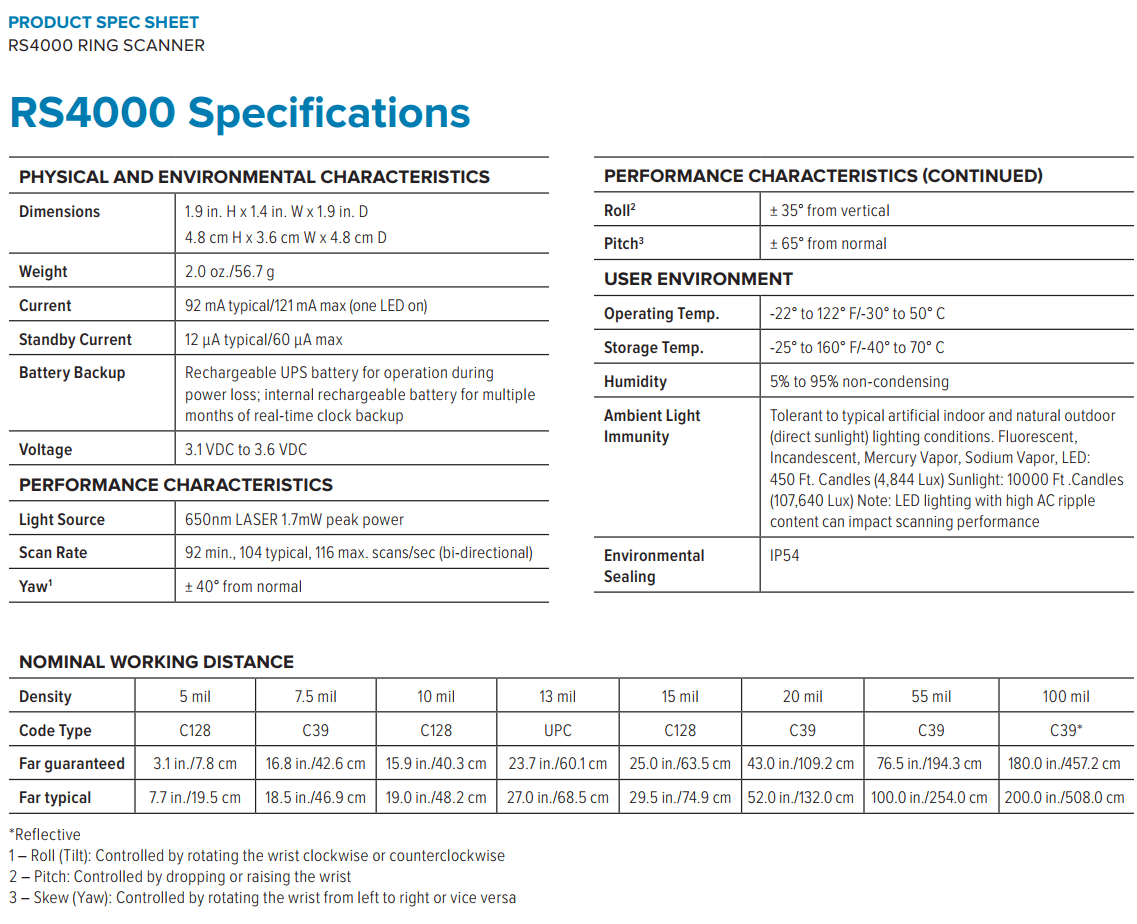 Zebra RS4000 data sheet