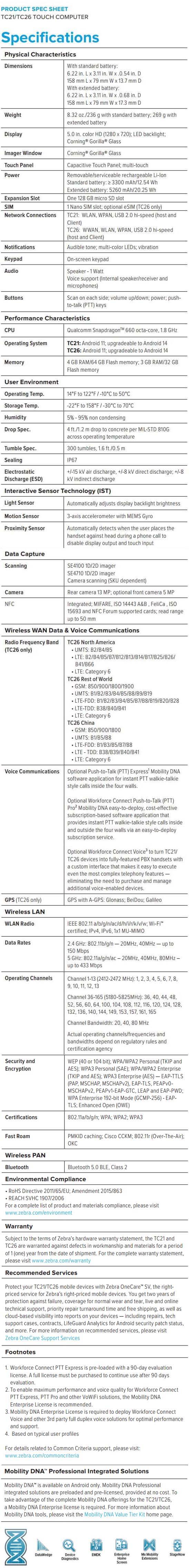 Zebra TC21_TC26 Touch Computer  data sheet