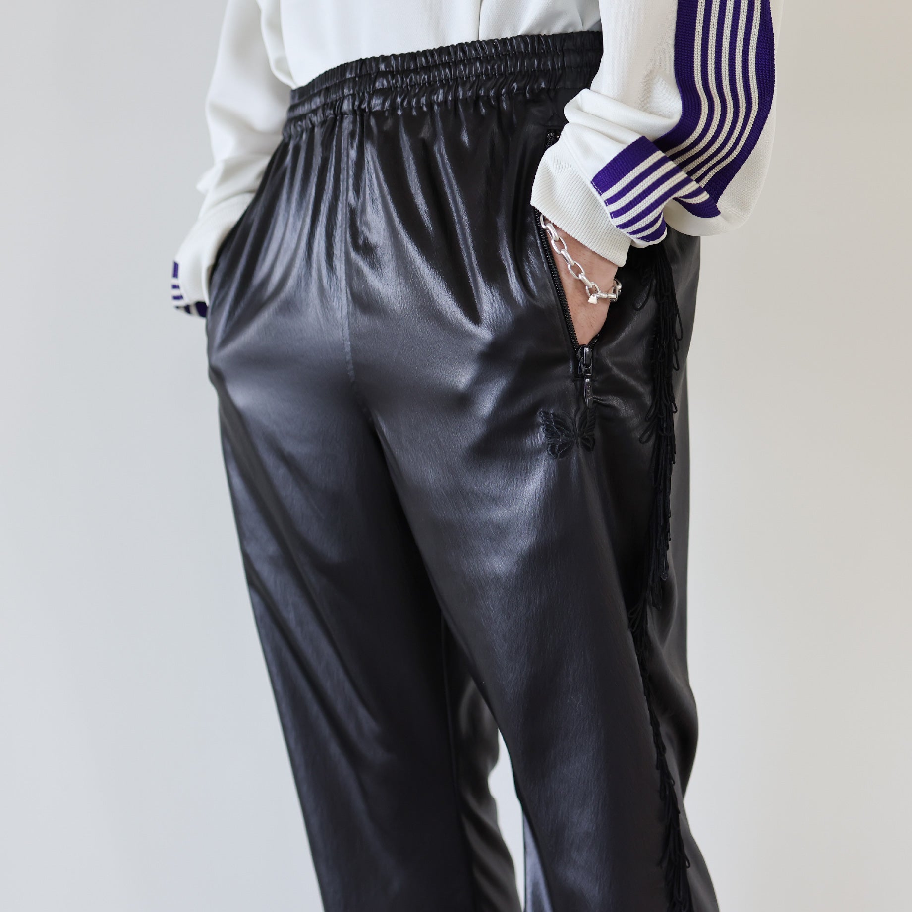 FRINGE BOOT-CUT TRACK PANT - POLY SATEEN - その他