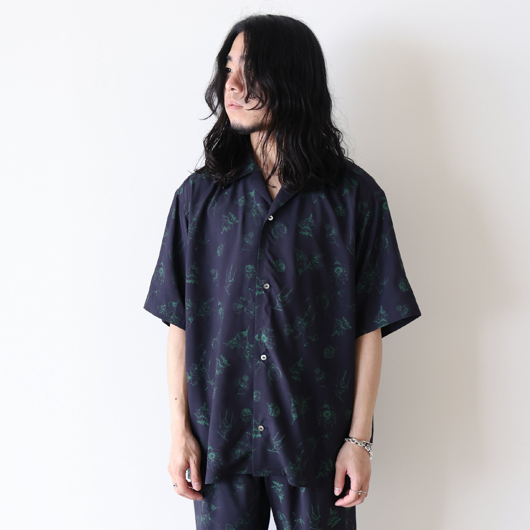 桜瑪瑙 URU L/S SHIRTS RAYON PRINT D.NAVY - crumiller.com