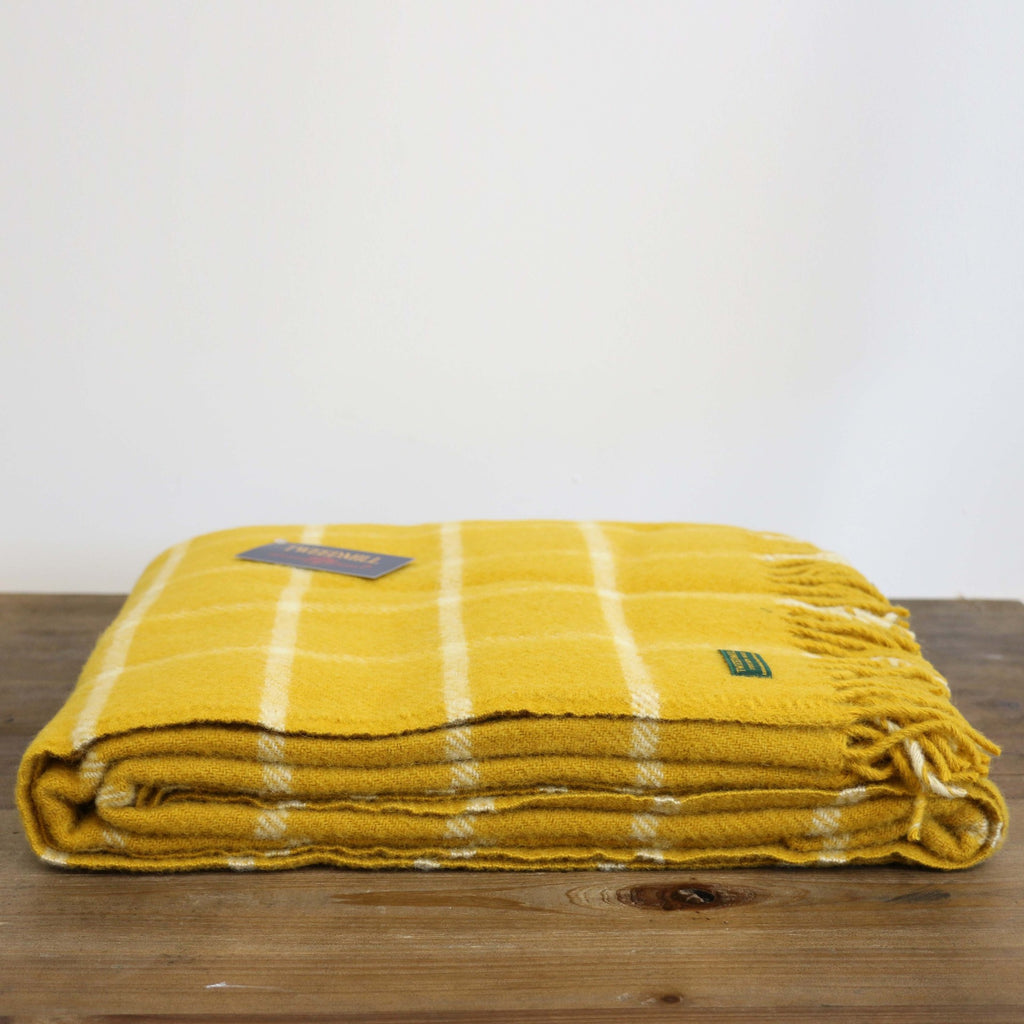 Wool Throw In Yellow Mustard Check Leopold Hall