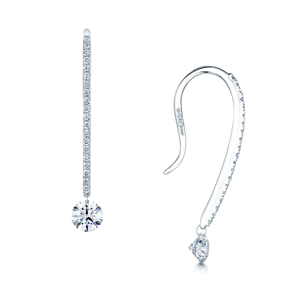 Berry's 18ct White Gold Long Diamond Set Hook Earrings