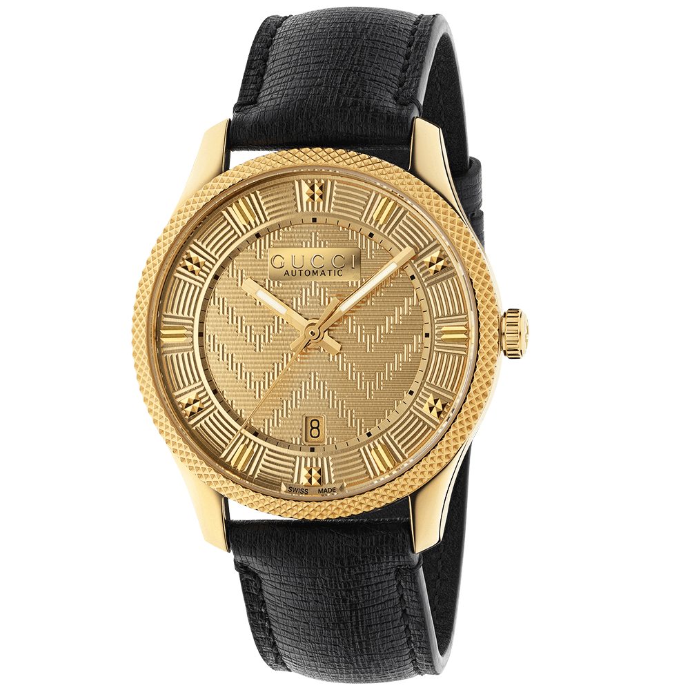 Gucci new automatic 40mm yellow gold pvd dial mens strap watch