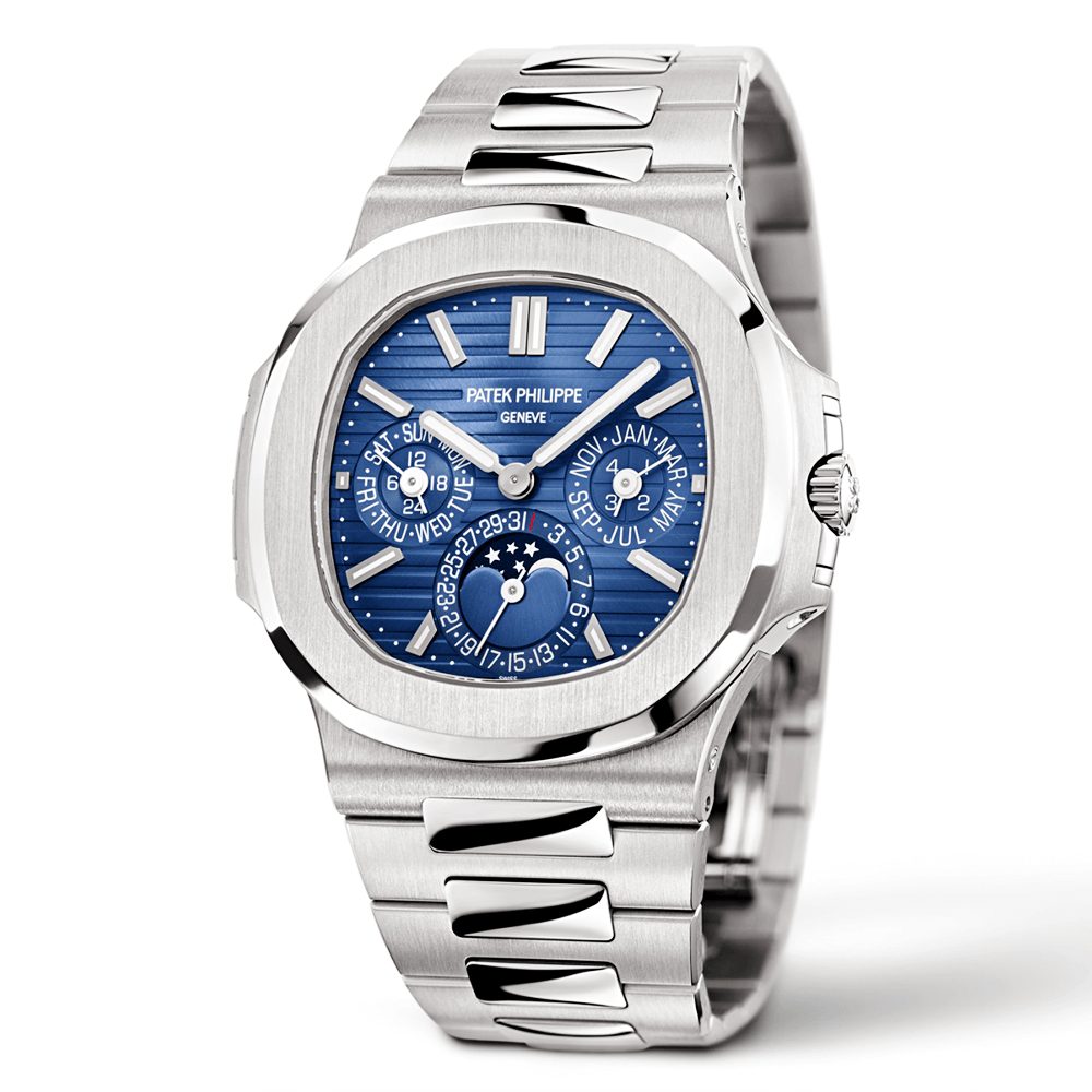 Patek Philippe Nautilus Perpetual Calendar Sunburst White Gold Blue Dial - Watch Rapport