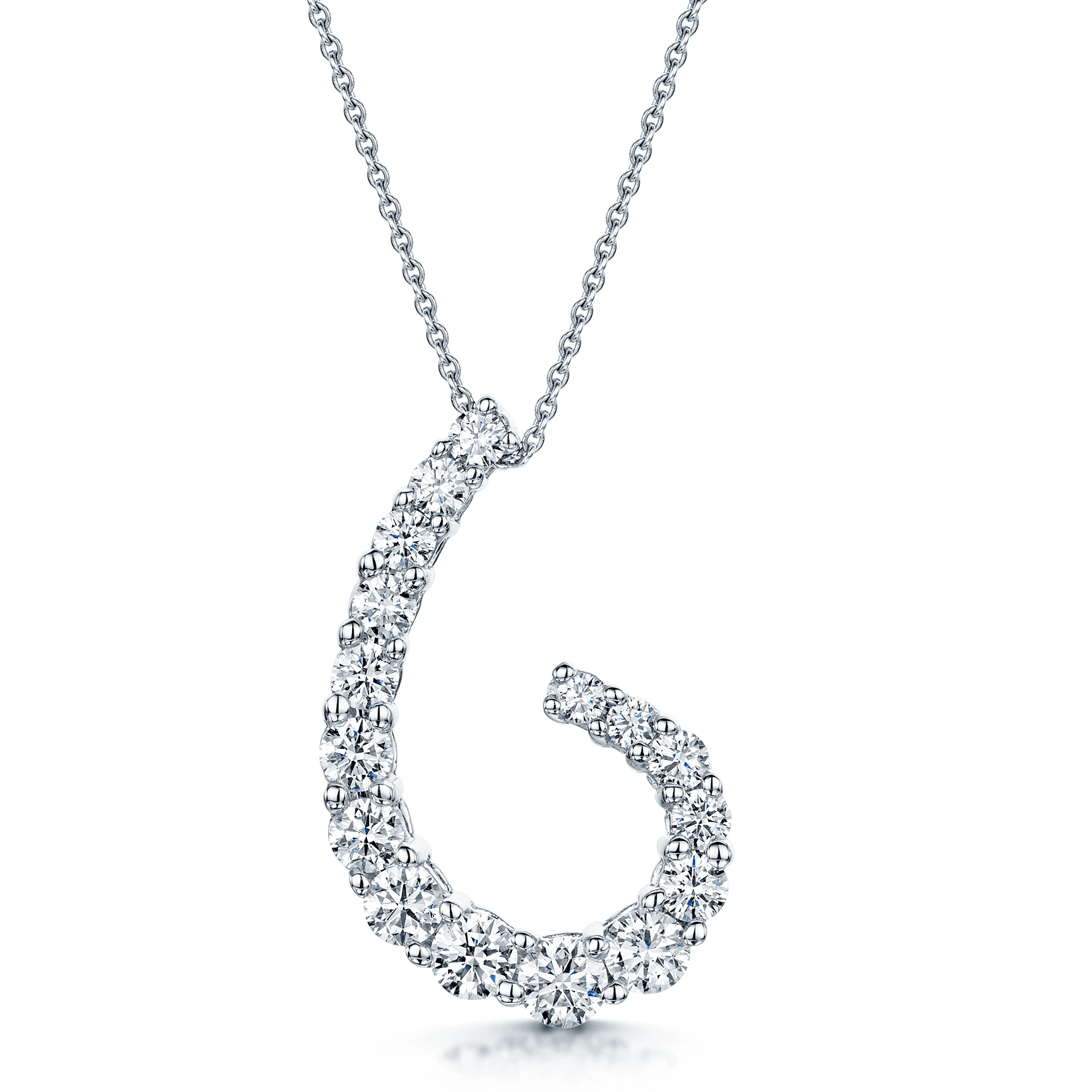 Graduated round brilliant diamond swirl pendant