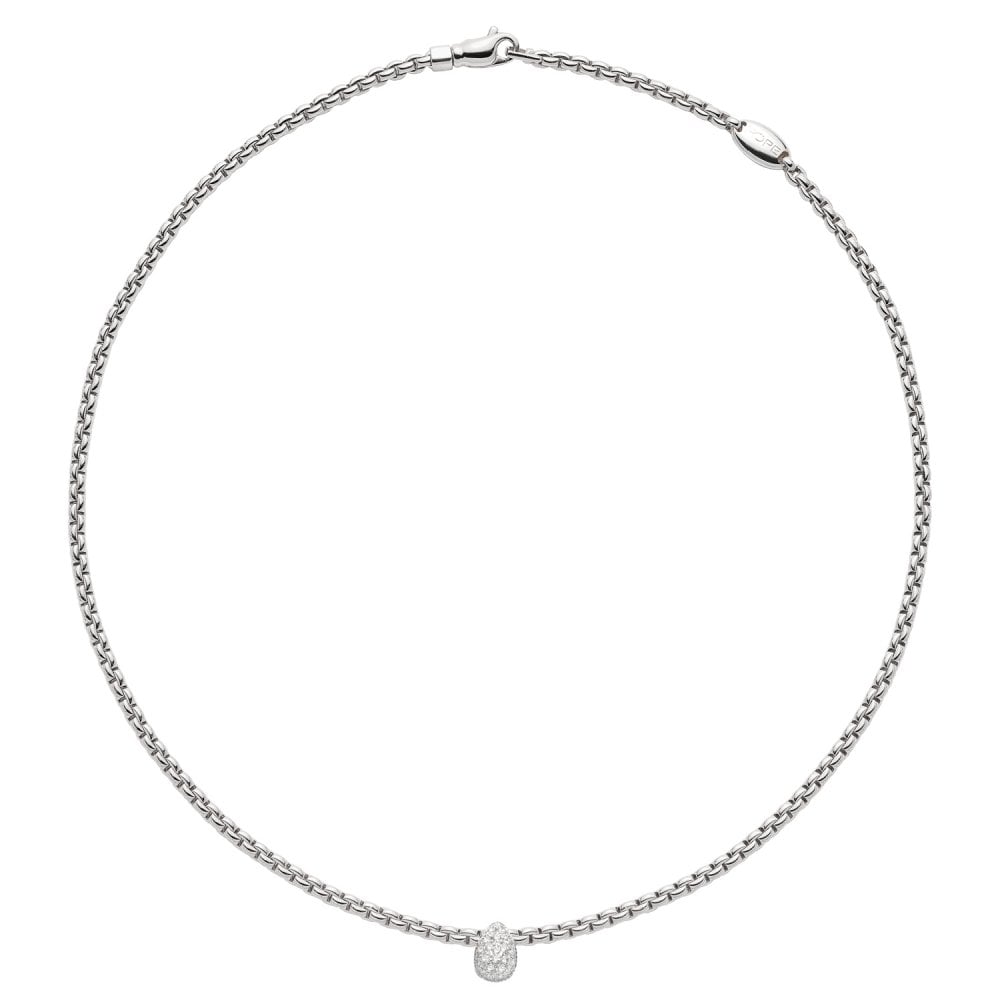 Profili 18ct White Gold Flat Mesh Link Necklet With Pave Set Diamond Clip  (Available Separately)