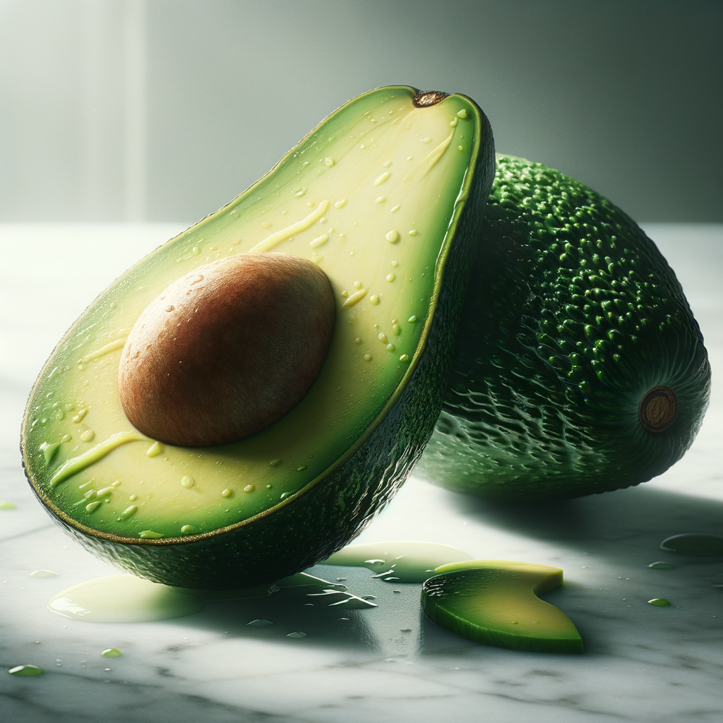 A ripe avocado sliced open, displaying its vibrant green flesh