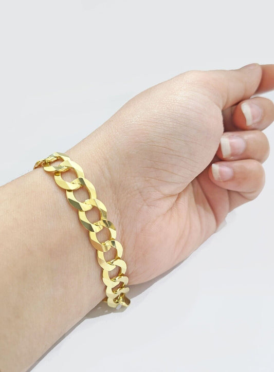 14K Gold Rainbow Curb Chain Bracelet 7 Inch Adjustable Thin 