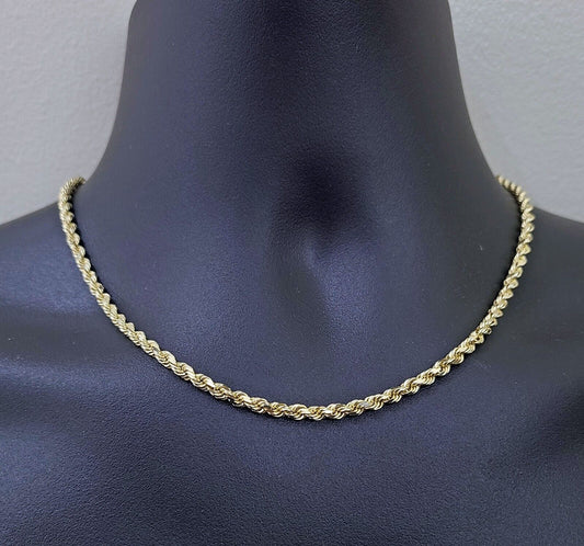 Real 10k Yellow Gold Necklace Rope Chain 4mm 18 inch 10kt Men's