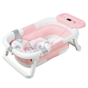 BB2010,Babyomi Foldable Baby Bathtub for 0-2 Year Olds, with Thermometer and Showerhead Bracket, Portable Travel Multifunctional Bath Tub, Gray. - Obeeodee