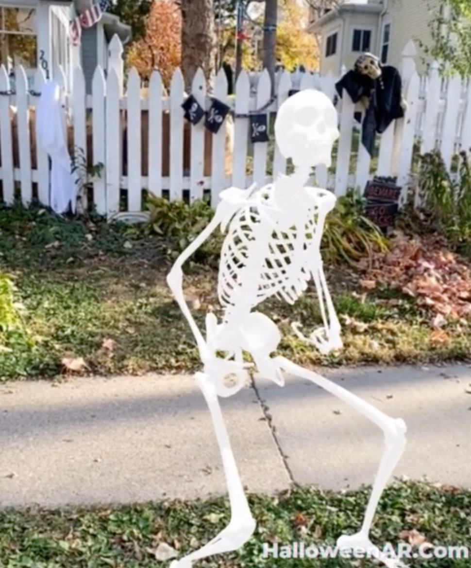 Our front lawn Halloween decor this year  We modded last year's skeleton  breakdancers into warrior II - inspired by starting yoga recently! : r/yoga